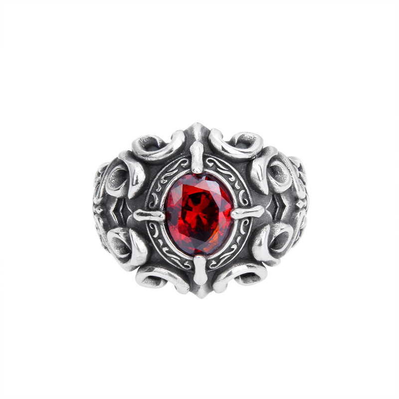 Sterling silver gothic-cross totem ring for men