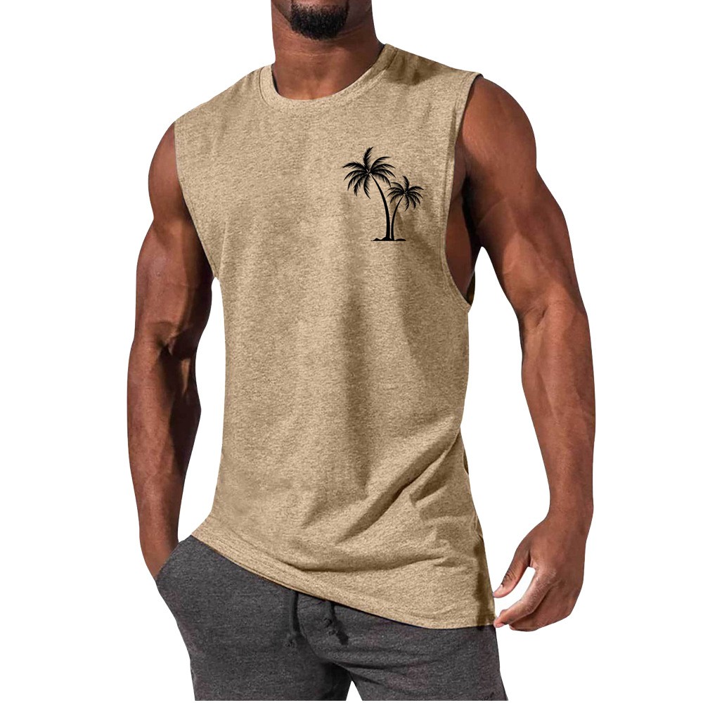 Men Tank Top Workout Muscle Sports Beach Vacation With Palm Tree Embroidery - Picture 9 of 15