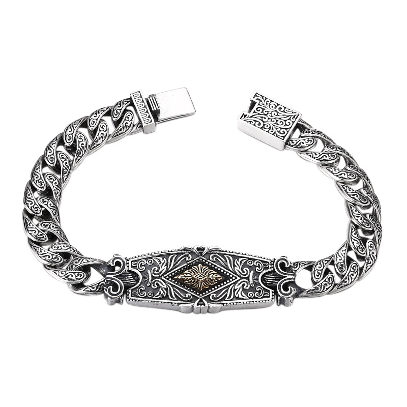 "Close-up of the Chain Width of the Men's Silver Bracelet"
