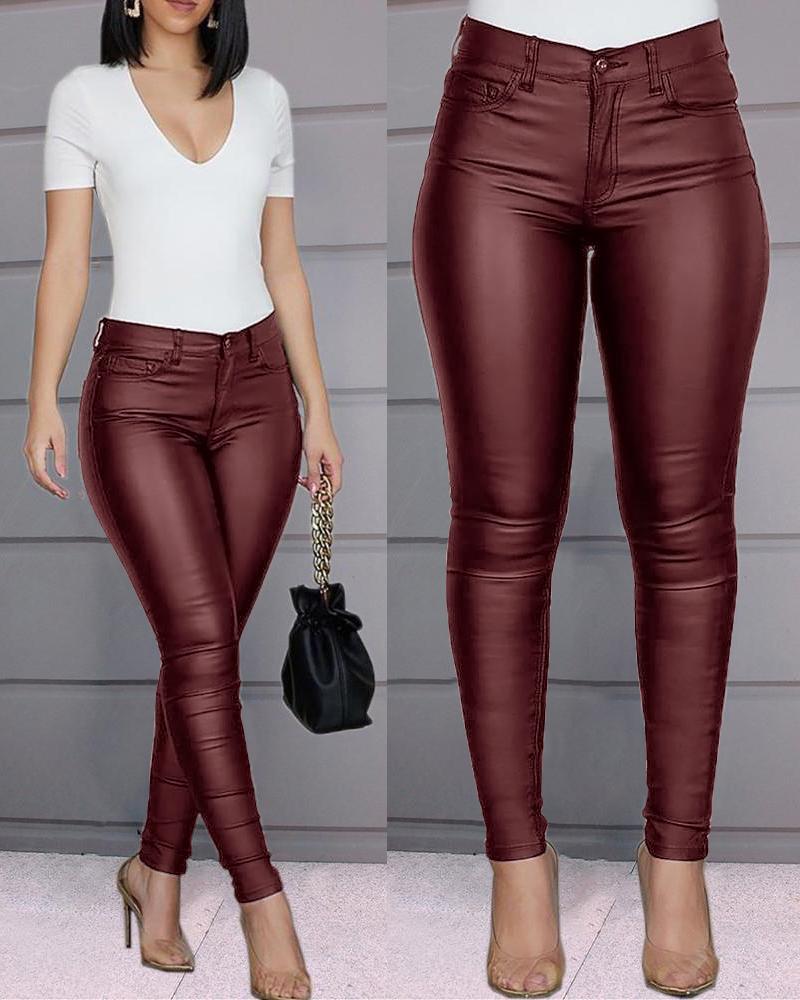 Pure color PU leather pants casual sexy feet pants shopper-ever.myshopify.com