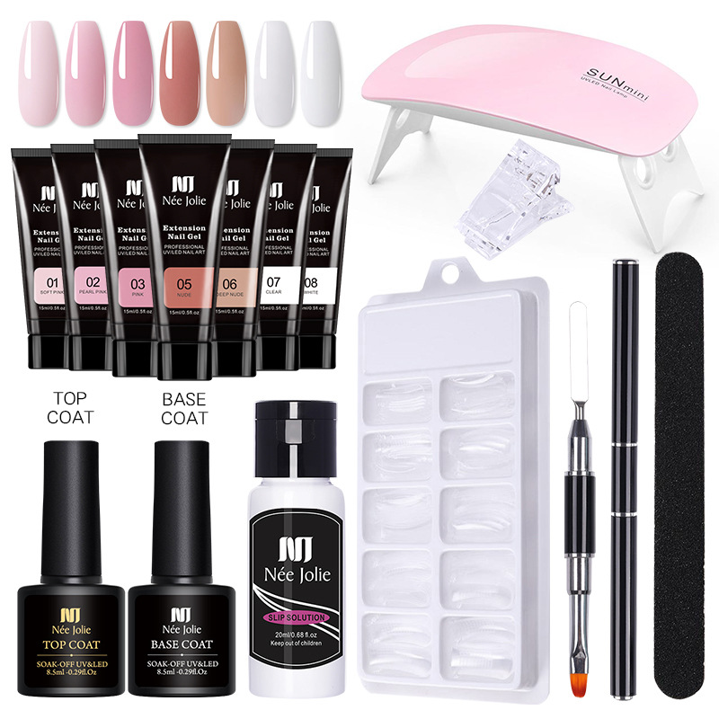 Amazon.com : Modelones Poly Gel Nail Kit - 6 Colors Poly Nails Extension  Gel Kit Nude Clear Black Pink All In One Starter Kit with Nail Lamp for  Beginner Nail Thickening Solution