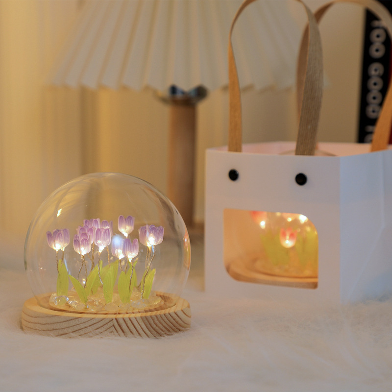 Handmade Tulip Night Light Heat Shrinkable Film DIY Material Bedside Ornament Ho