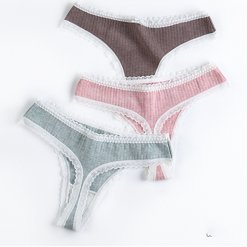 Silk T-shaped Women's Cotton Lace-trimmed T-shaped Panties - CJdropshipping