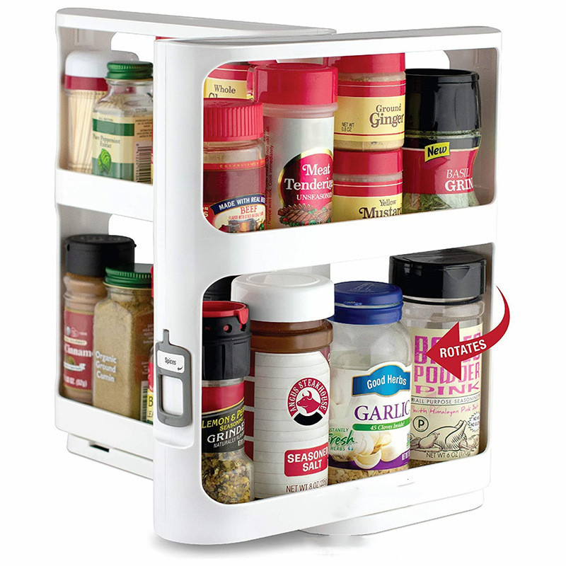 Kitchen Double Tier Spice Rack Multifunctional Rotating Storage - 23 - Smart and Cool Stuff