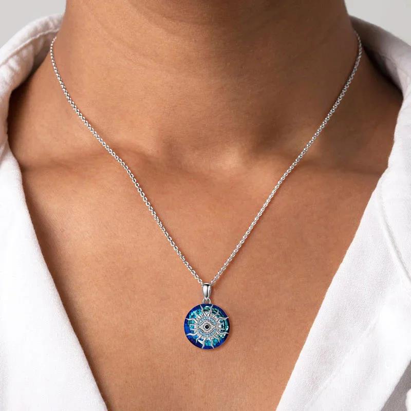 Ice Blue Devil S Eye Women S Alloy Oil Drip Diamond Necklace