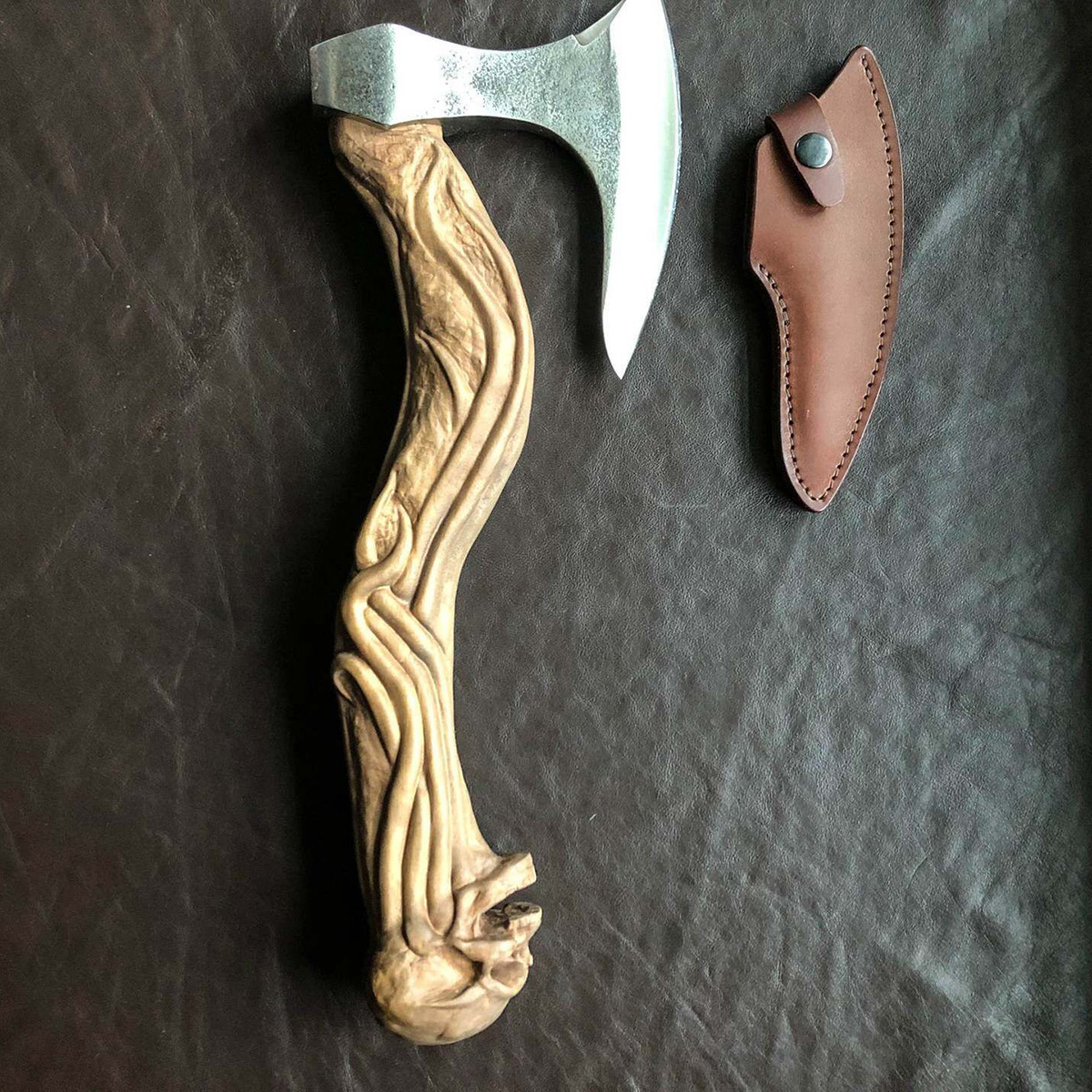 Hand Carved Skull Axe Rubber Wood Skull Axe Handle - CJdropshipping