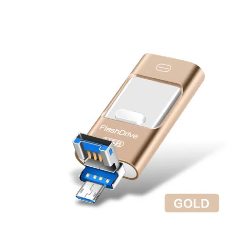 Color: Gold, capacity: 128GB - Universal Three-in-one USB Drive For Mobile Phone And Computer