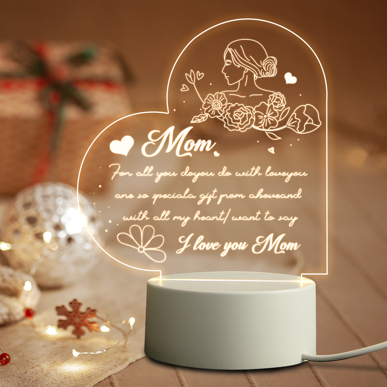 Christmas Gifts for Mom from Daughter Engraved Night Light, Mom