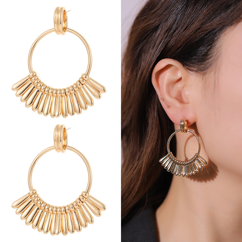 Pomegranate dangle hoop earrings gold, gold plated greek earrings ancient  style